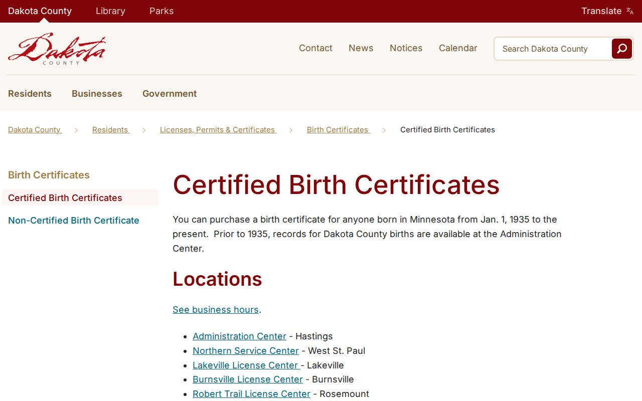 Hastings resident lookup Dakota certified birth application fields