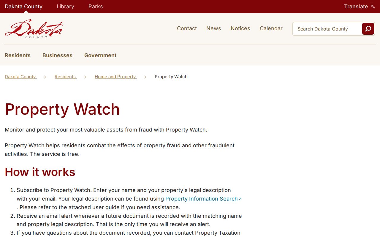 Hastings residents directory Dakota County Property Watch enrollment